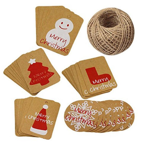 jijAcraft Christmas Gift Tags,merry Christmas with Love Tags,100Pcs Round Kraft Paper Tags,Christmas Gift Wrap Label DIY Hang Tags with 100 Feet Twine