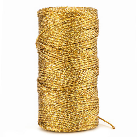 jijAcraft 328 Feet Gold String Twine - 1.5mm Metallic Ornament Thread Gift Wrapping - Inelastic Macrame Glitter Gold Cord for Crafting, Wedding Gift Package, DIY Presents Wrapping Decoration