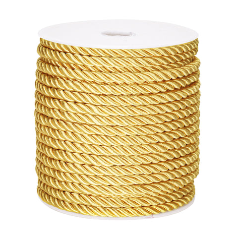 jijAcraft 5mm 21 Yards Gold Rope Cord for Sewing & Crafting, 3-Ply Twisted Decorative Cord, Shiny Cord Polyester String for Home Decor Curtain Tieback, Upholstery, Graduation Honor Cord