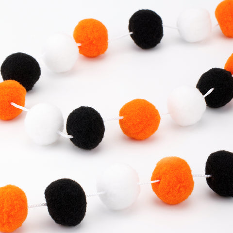 jijAcraft Felt Ball Garland 2Pcs Colorful Pom Pom Garland, Handmade 8 Feet Long 30 Balls Felt Ball Garlands for Halloween Thanksgiving Xmas Christmas Tree Decoration (Orange Black and White)