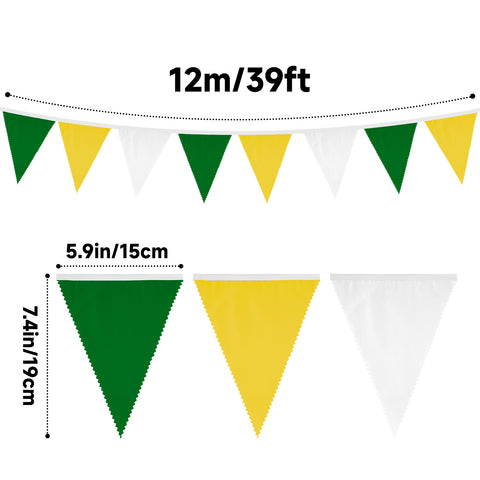 jijAcraft 39FT Triangle Banner Fabric Pennant Flag, Bunting Garland for Golf Party Easter Decor Spring Summer Tea Party Outdoor Garden Hanging Birthday Wedding Baby Shower Decor (Yellow Green White)