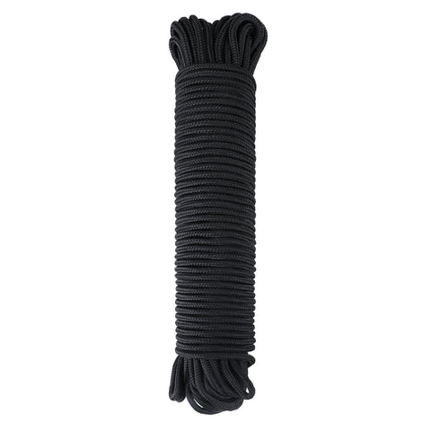 jijAcraft Nylon Rope, 100 Feet Black Nylon Rope, 1/4 Inch Solid Braided Rope Thick Strong Nylon Rope for Multi-Purpose Tie Down, Clothesline, Gardening, Craft Projects