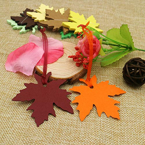 JijAcraft Thanksgiving Tags ,120 Pcs 12 Colors Fall Maple Leaves Gift Tags with Organza Ribbons Fall Wedding Party Favors Tags Christmas Paper Gift Tags with String - JijaCraft