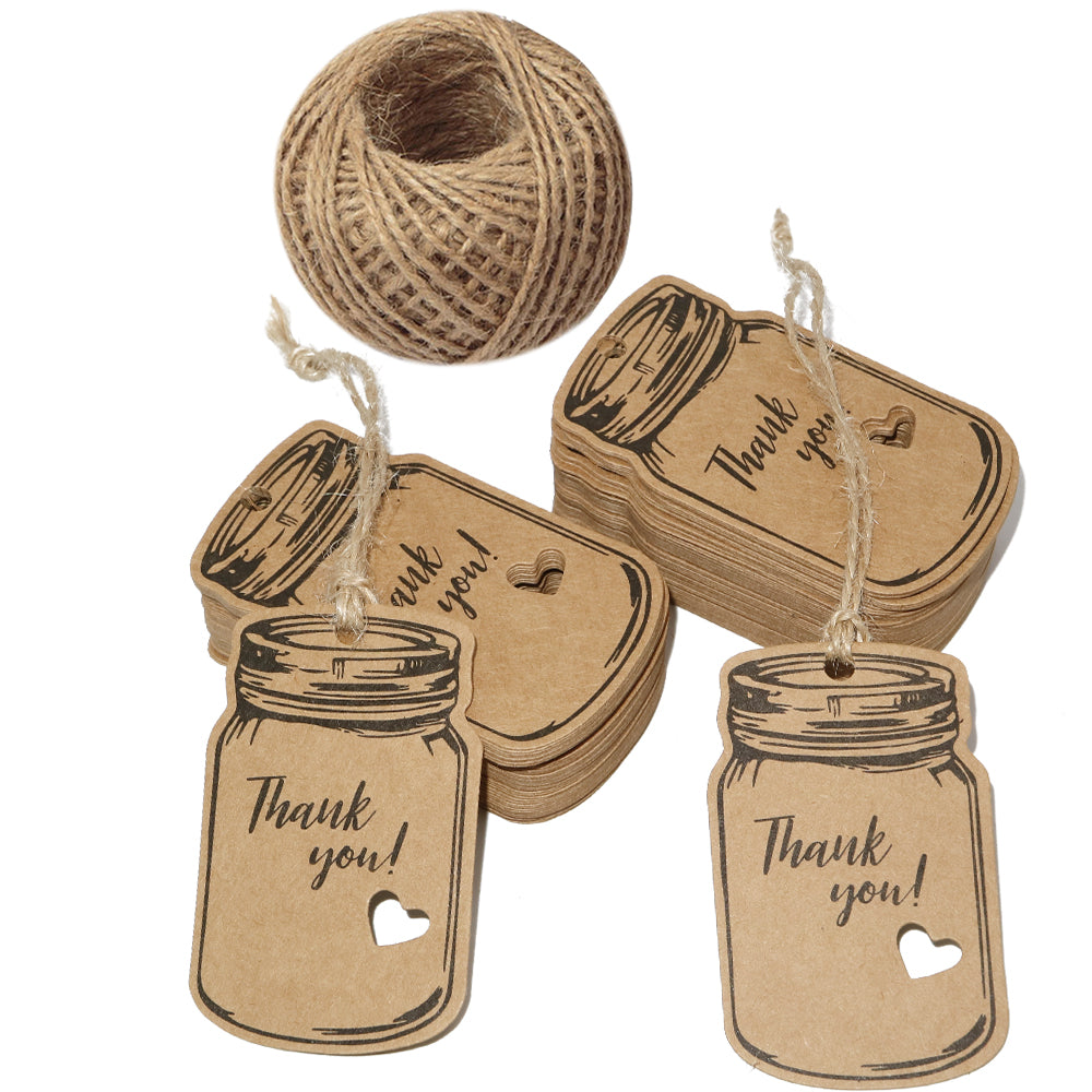 100pcs Paper Tags, Brown Gift Tags with Jute Twine for Arts and Crafts Gifts, Thanksgiving Christmas ECT, Size: Large