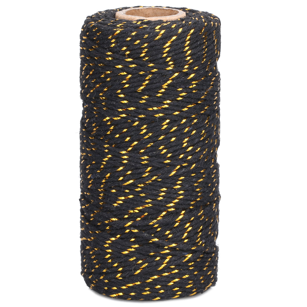 100 M Black and Gold String,Black Christmas Cotton Twine –