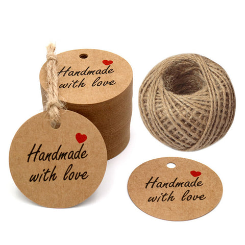 100pcs Paper Tags, Brown Gift Tags with Jute Twine for Arts and Crafts Gifts, Thanksgiving Christmas ECT, Size: Large