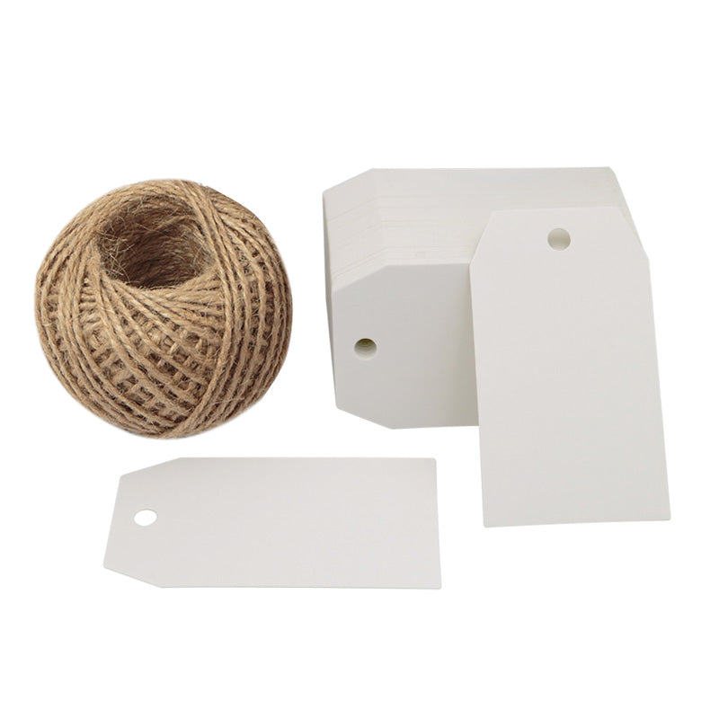 G2PLUS 100 Pcs Square Hang Tags with String, Kraft Paper Blank Gift Tags with 100 Feet Natural Jute Twine