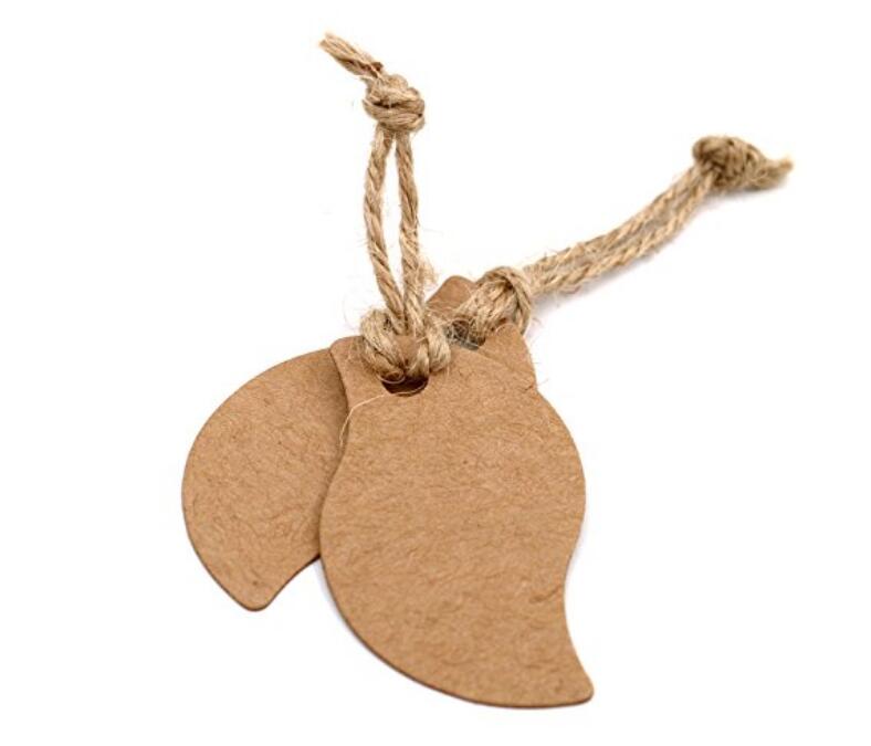 100pcs/lot Black Brown Kraft Paper Tags DIY Mini Food Label Bird Leaves  Shaped Wedding Card Blank Price Hang Tag Strings 5*3cm