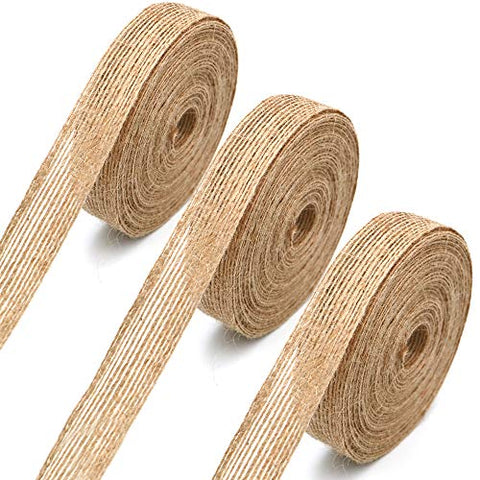 Jute Ribbon,30M Natural Burlap Fabric Ribbon,3PCS Hessian Craft Ribbon Band for Gift Wrapping,Wedding Events Party and Home Decor (10M Each roll,2cm Wide) - JijaCraft