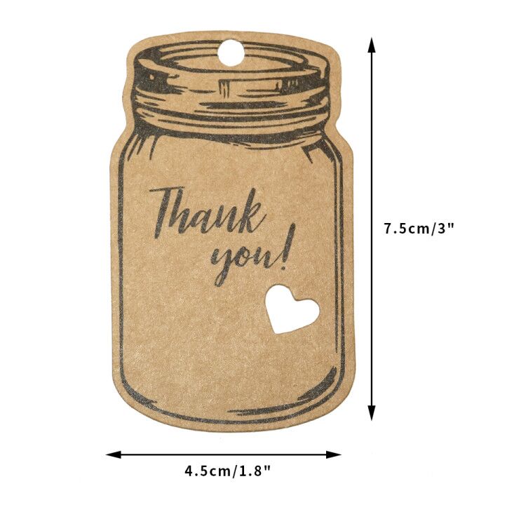 Thank You Tags,Mason Jar Tags,100PCS Kraft Paper Gift Tags with