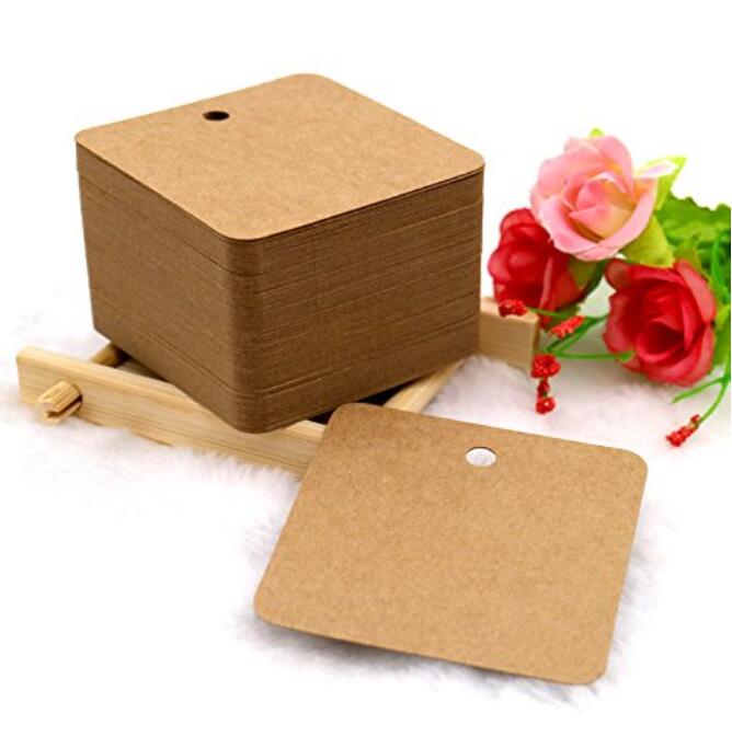 G2PLUS Paper Gift Tags with String,100 PCS Square Hang Tags- 2.2'' Blank  Present Tags with 66 Feet Natural Jute Twine for Gift Wrapping, Arts and
