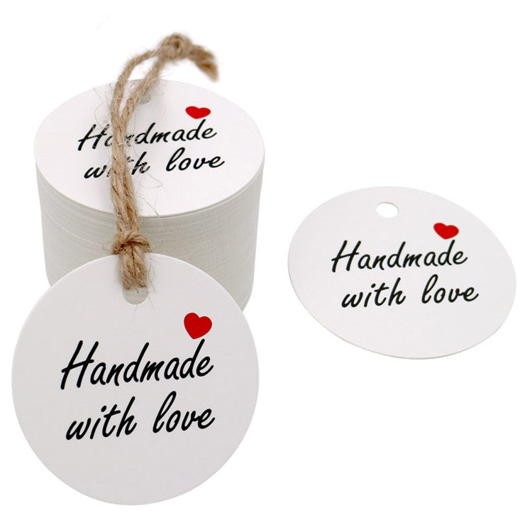 100pc 4x2cm Kraft Paper Tags with Strings Handmade with Love