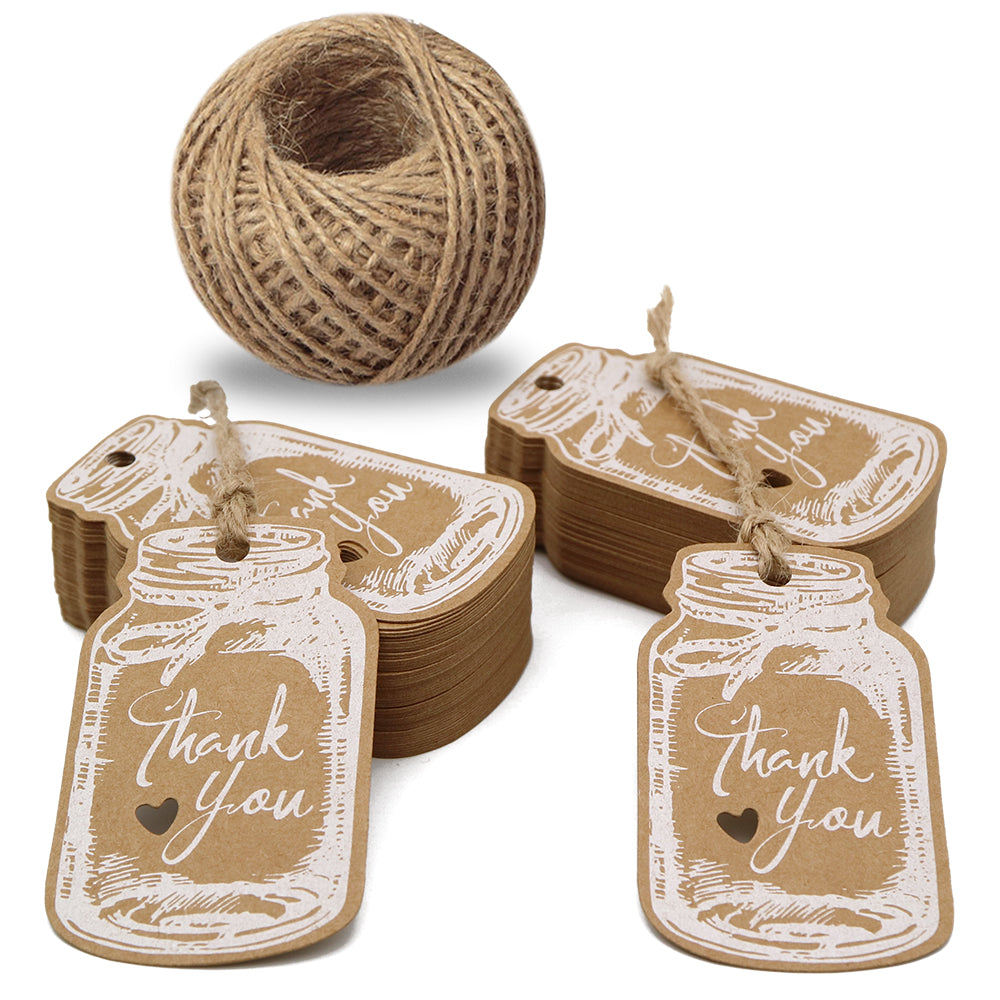 100pcs Gift Tags Thanks For Celebrating with Us with Jute Twine